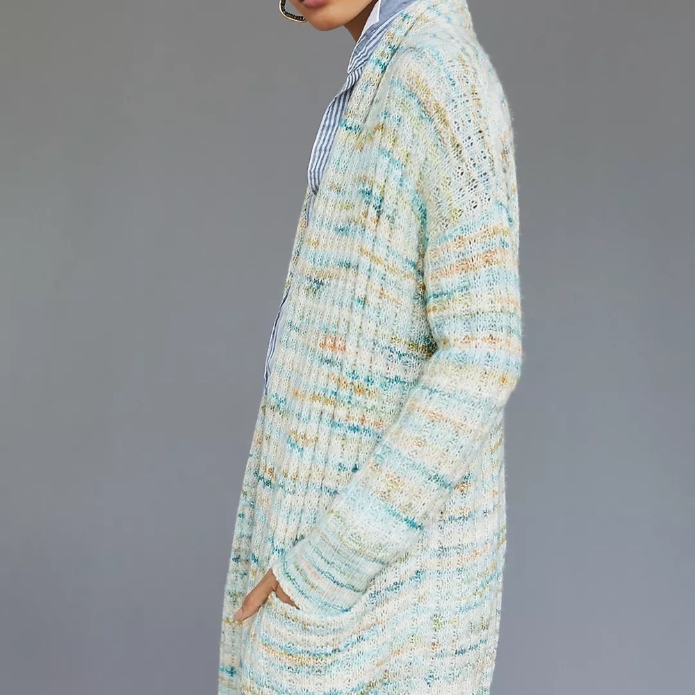 Anthropologie Space-Dyed Longline Cardigan Sweater Size M Bohemian Cottagecore - Picture 4 of 12